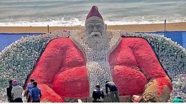 Santa Claus With Plastic Bottles! Sand Artist Sudarsan Pattnaik Attempts World Record on 2018 Christmas Eve Creating Environmental Awareness