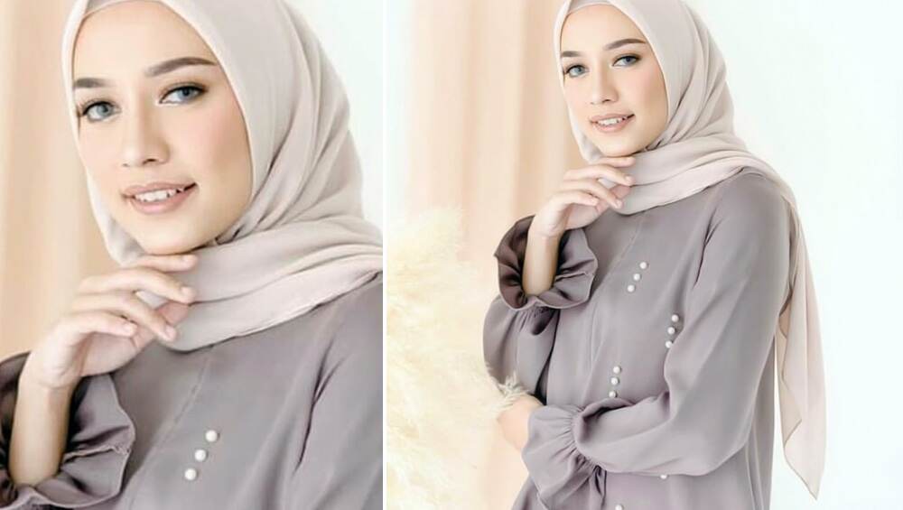 A hijab in neutral tones of peach complimenting the taupe shades of her outfit A hijab in neutral tones of peach complimenting the taupe shades of her outfit