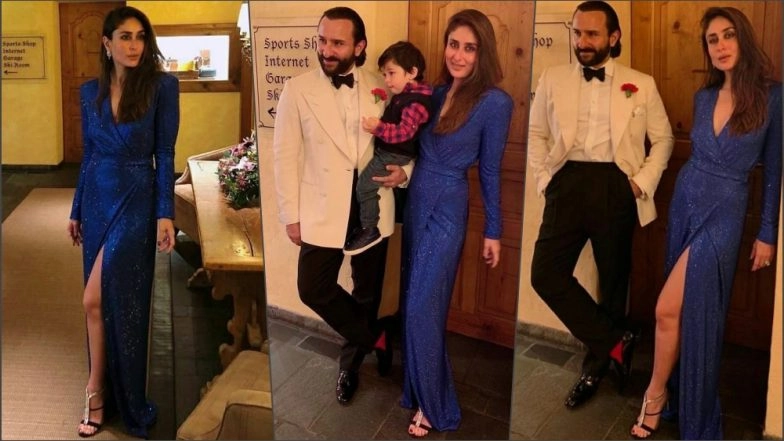 Kareena Kapoor Khan's New Year 2019 Photos: Actress Looks Ravishing in Blue Alexander Terekhov Dress Posing With Saif and Taimur