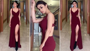 Smokin' Hot! Mouni Roy Commands Attention in Oxblood Gown With Daring Thigh-High Slit and Deep Cleavage on Her Italian Trip