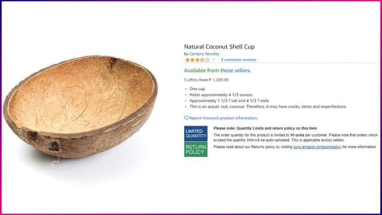 Natural Coconut Shell Cups Selling on Amazon India for Rs 3000! Check Funny Tweets Natural Coconut Shell Cups Selling on Amazon India for Rs 3000! Check Funny Tweets