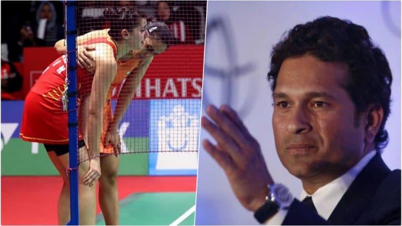 Saina Nehwal Helps an Injured Carolina Marin, Sachin Tendulkar Shares Inspiring Picture to Congratulate Indian Shuttler on Indonesia Masters 2019 Title! Saina Nehwal Helps an Injured Carolina Marin, Sachin Tendulkar Shares Inspiring Picture to Congratulate Indian Shuttler on Indonesia Masters 2019 Title!
