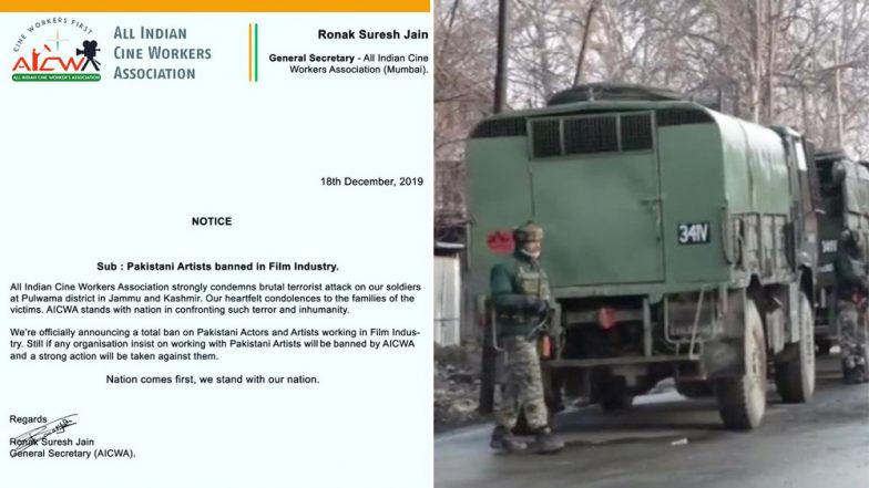 Pulwama Terror Attack: All India Cine Workers Association (AICWA) Announces Total Ban of Pakistani Actors Working In Film Industry