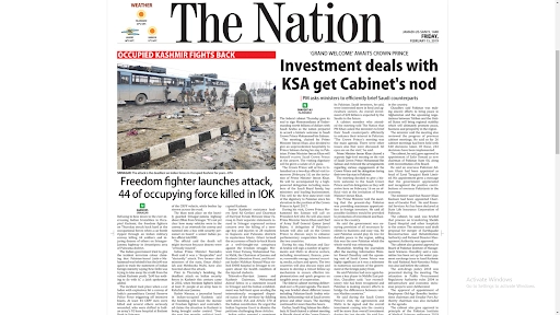 The Nation’s report on the Pulwama attack (Photo: Screenshot)