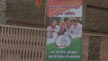 Congress Posters of Robert Vadra With Rahul & Priyanka Gandhi Surface Outside ED office in Jaipur Hours Before Questioning