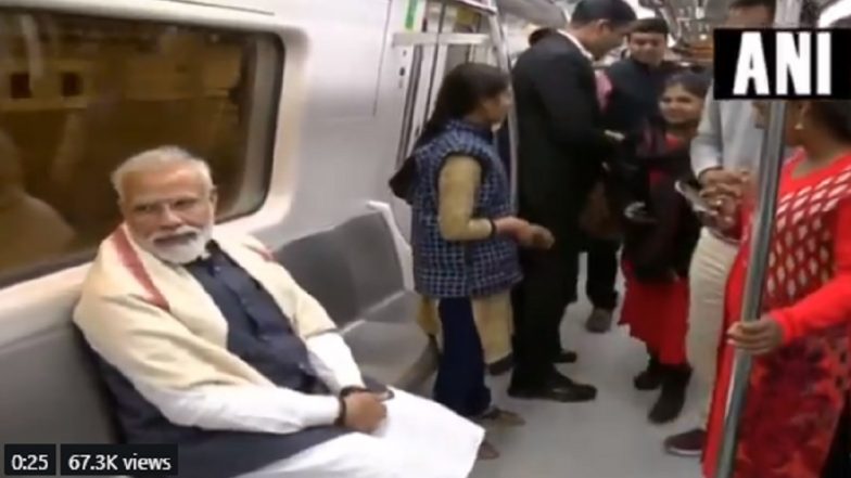 PM Narendra Modi Takes Delhi Metro Ride to Visit ISKCON Temple at Greater Kailash, Unveils World’s Largest Bhagavad Gita