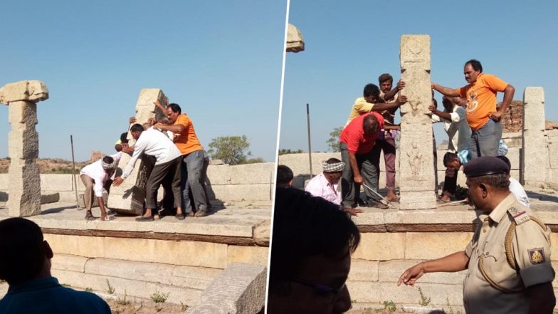 Karnataka: Four Youths Who Vandalised Hampi Temple Complex Made to Re-Erect Pillars, Pay Rs 70,000 Fine Each