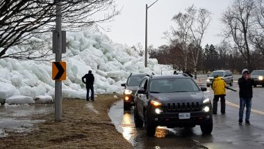 Ice Tsunami in North America! Strong Winds Blow Huge Ice Chunks From Lakes to Highways (See Pictures)