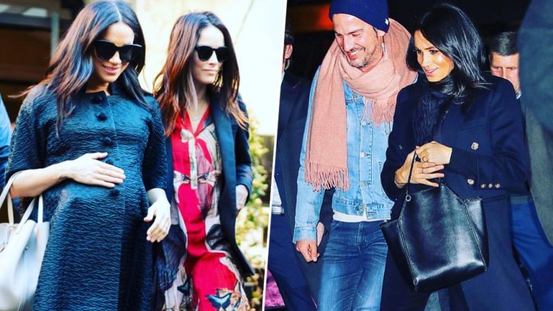 Meghan Markle's Baby Shower Pics: Duchess Snapped Wearing All Black with Suits Co-Star Abigail Spencer at NYC Party