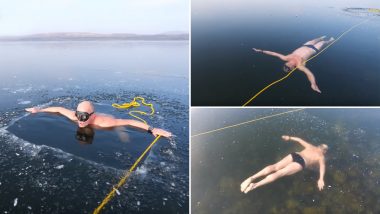 Man Swims Under a Sheet of Ice in Czech Republic's Frozen Lake Milada! (Watch 'Chilling' Video)