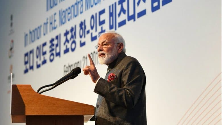 Narendra Modi Unveils Mahatma Gandhi's Bust at South Korean University Narendra Modi Unveils Mahatma Gandhi's Bust at South Korean University