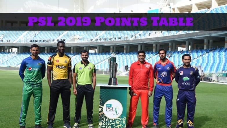 PSL 2019 Points Table: Peshawar Zalmi, Quetta Gladiators, Islamabad United and Karachi Kings Qualify for Pakistan Super League Playoffs PSL 2019 Points Table: Peshawar Zalmi, Quetta Gladiators, Islamabad United and Karachi Kings Qualify for Pakistan Super League Playoffs