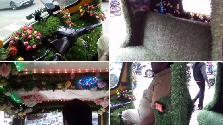 Pune Man Covers His Auto Rickshaw With Grass and Flowers to Beat The Heat, Watch Video
