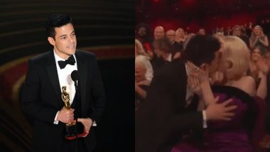 Bohemian Rhapsody Star Rami Malek Can't Stop Kissing Girlfriend Lucy Boynton As He Wins An Oscar For Best Actor [Watch Video]