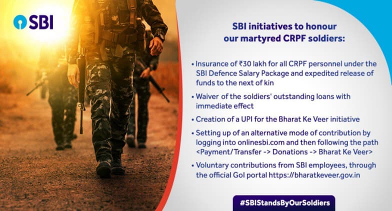 After Enabling UPI Bharatkeveer@sbi for Donations, SBI Waives Off Loan of 23 CRPF Soldiers Martyred in Pulwama Attack After Enabling UPI Bharatkeveer@sbi for Donations, SBI Waives Off Loan of 23 CRPF Soldiers Martyred in Pulwama Attack