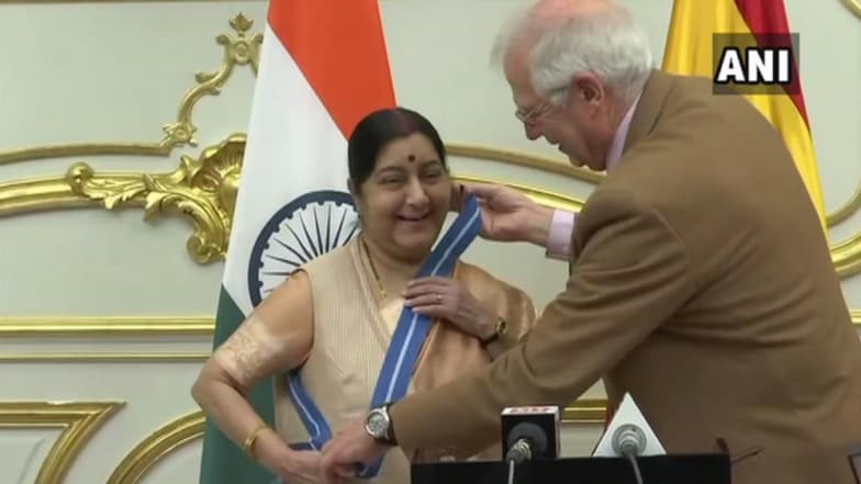 Sushma Swaraj Conferred With тАШGrand Cross of Order of Civil MeritтАЩ Award in Spain For Helping Spanish Nationals During 2015 Nepal Earthquake Sushma Swaraj Conferred With тАШGrand Cross of Order of Civil MeritтАЩ Award in Spain For Helping Spanish Nationals During 2015 Nepal Earthquake