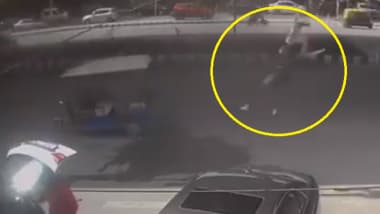 Delhi Shocker: Woman on Bike Thrown off 50 Feet in Air, Survives; Watch Video