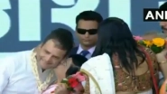 On Valentine&rsquo;s Day, Rahul Gandhi Gets Kiss From Woman on Stage During Rally in Valsad, Watch Video