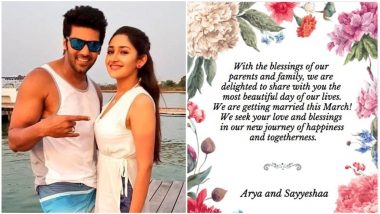 Sayyeshaa Saigal and Arya Confirm Their March Wedding in a Twitter Post on the Occasion of Valentine’s Day – View Pics