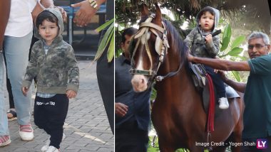 Taimur Ali Khan Steps Out to Enjoy a Horse Ride But It's His Cute Hoodie That Gets All Our Attention - View Pics