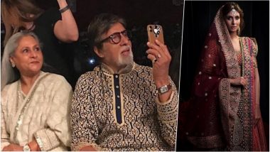 Shweta Bachchan Nanda Walks for Abu Jani and Sandeep Khosla, Video of Proud Father Amitabh Bachchan Capturing Her Catwalk on Mobile Phone Goes Viral