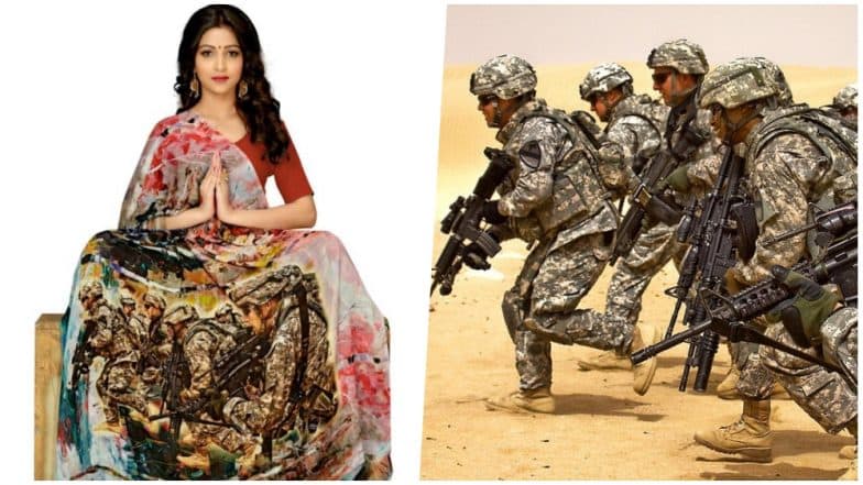 Surat Saree Makers Make Army-Themed Sarees After Pulwama and Balakot Strikes But Use Images of US Army! Check Funny Tweets Surat Saree Makers Make Army-Themed Sarees After Pulwama and Balakot Strikes But Use Images of US Army! Check Funny Tweets