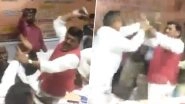BJP MP Sharad Tripathi Beats Own Party MLA Rakesh Baghel With Shoes at Meeting in Uttar Pradesh, Watch Video