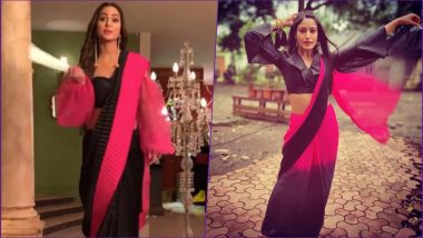Fashion Faceoff! Hina Khan or Surbhi Chandna, Who Wore The Black & Pink Saree With Billowy Blouse Better? View Pics