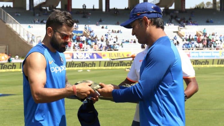 MS Dhoni Hands Specially Designed Army Caps to the Players to Pay Tribute to Martyrs of Pulwama Attack Ahead of IND vs AUS 3rd ODI 2019 (Watch Video) MS Dhoni Hands Specially Designed Army Caps to the Players to Pay Tribute to Martyrs of Pulwama Attack Ahead of IND vs AUS 3rd ODI 2019 (Watch Video)