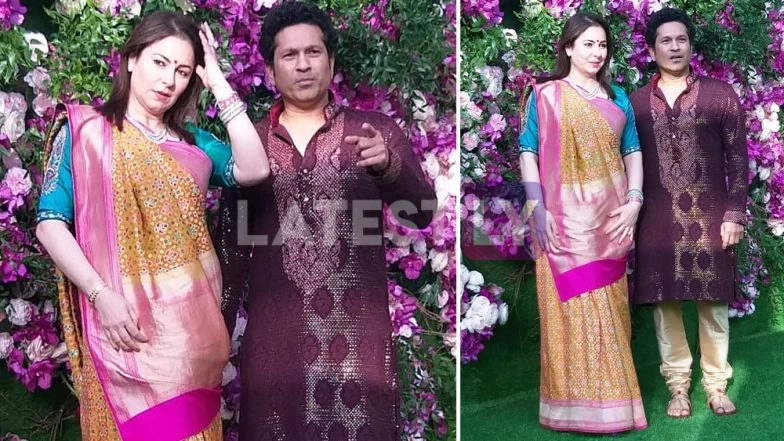 Akash Ambani-Shloka Mehta Wedding Pics: Sachin Tendulkar and Wife Anjali Make a Dashing Entry in Traditional Attire