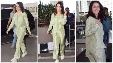 Shraddha Kapoor Ditches the 'Airport Look' Norm, Opts For a Chic Night Suit Leaving Fans Confused (See Pics and Video)