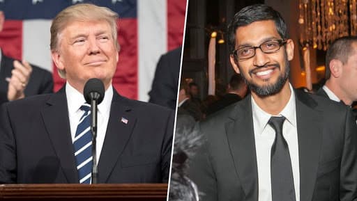 US President Donald Trump Called Sundar Pichai As Google President on Twitter; Earlier Called Tim Cook As 'Tim Apple' US President Donald Trump Called Sundar Pichai As Google President on Twitter; Earlier Called Tim Cook As 'Tim Apple'