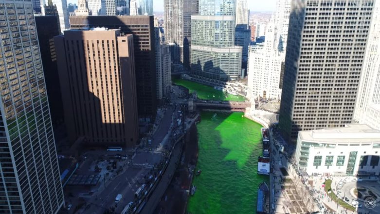 Chicago River dyed green for St. Patrick's Day 2019 