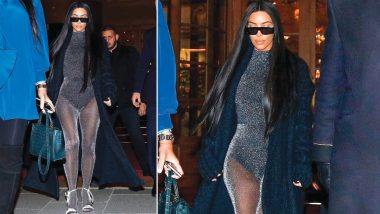 Kim Kardashian Flaunts Her Smokin' Hot Figure in a Shimmery, See-Through Unitard (See Sexy Pictures)