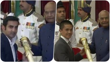 Padma Shri 2019 Winners: Gautam Gambhir, Sunil Chhetri & Other Sports Stars Honoured by President Ram Nath Kovind; See Pics