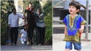 Taimur Ali Khan Steps Out for Horse-Riding Again but It Is His Red Dashiki Shirt That Grabs Our Attention &ndash; View Pics