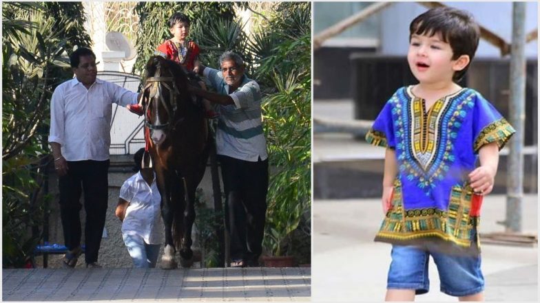 Taimur Ali Khan Steps Out for Horse-Riding Again but It Is His Red Dashiki Shirt That Grabs Our Attention – View Pics