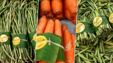 SunnyBee Store in Chennai Adopts Banana Leaf Packaging For Vegetables, Following Thailand's Supermarket Example (View Pics)