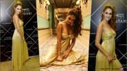 Disha Patani Cuts a Dreamy Figure in Golden Strapless Dress With Plunging Neckline at a Beauty Product Launch (View Pics)