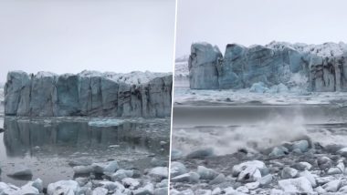 Ice Chunk From Massive Glacier Collapses in Iceland Causing Huge Wave; Tourists Flee (Watch Video)