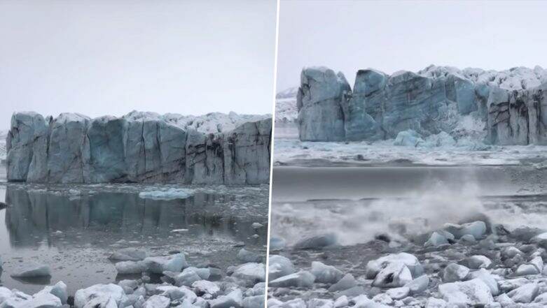 Ice Chunk From Massive Glacier Collapses in Iceland Causing Huge Wave; Tourists Flee (Watch Video) Ice Chunk From Massive Glacier Collapses in Iceland Causing Huge Wave; Tourists Flee (Watch Video)