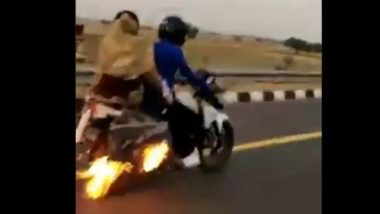 TVS Apache Catches Fire on Agra Expressway, Cops chase down & Save Lives of Three; Watch Video