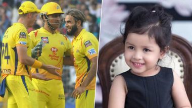 Ms Dhoni’s Daughter Ziva Cheering for Chennai Super Kings Against Kolkata Knight Riders From Stands Is Too Cute! Watch Video