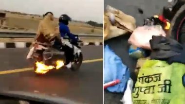 UP Police Save Biker From Unnoticed Fire on Lucknow-Agra Expressway, Video Goes Viral