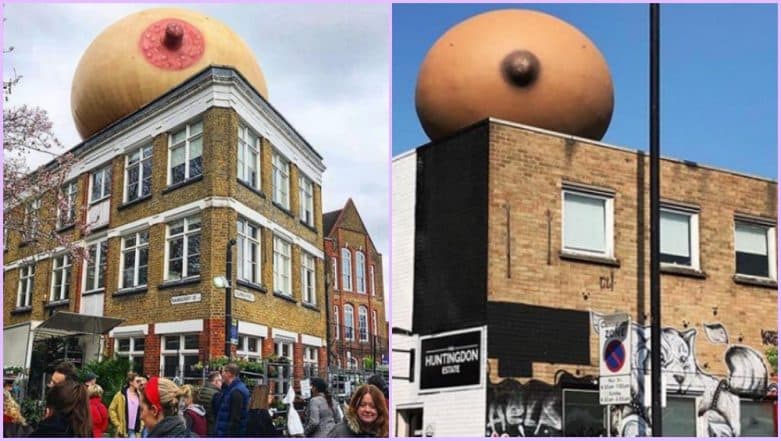 Video: Giant inflatable boobs appear all over London to support  breastfeeding in public