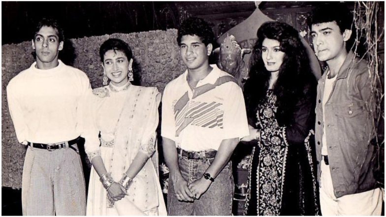 Sachin Tendulkar Birthday Special: This Throwback Pic of the Master Blaster With Salman Khan, Aamir Khan, Karisma Kapoor and Raveena Tandon Is Loaded With Nostalgia!
