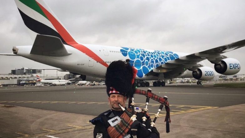 'Superjumbo' Emirates Airbus A380, World’s Largest Passenger Plane Lands at Scotland’s Glasgow Airport From Dubai (Watch Video)
