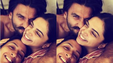 Deepika Padukone Faces a Snuggle Attack from Ranveer Singh and Anisha – See Cute Picture