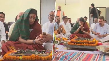 Smriti Irani Performs Hawan With Husband Zubin Irani Ahead of Filing Nomination From Amethi Constituency in UP; See Pics