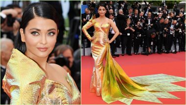 Aishwarya Rai Bachchan's Cannes 2019 Look 1: Indian Star Shimmers in Lustrous Fish-Cut Gown From Jean-Louis Sabaji (View Pics)